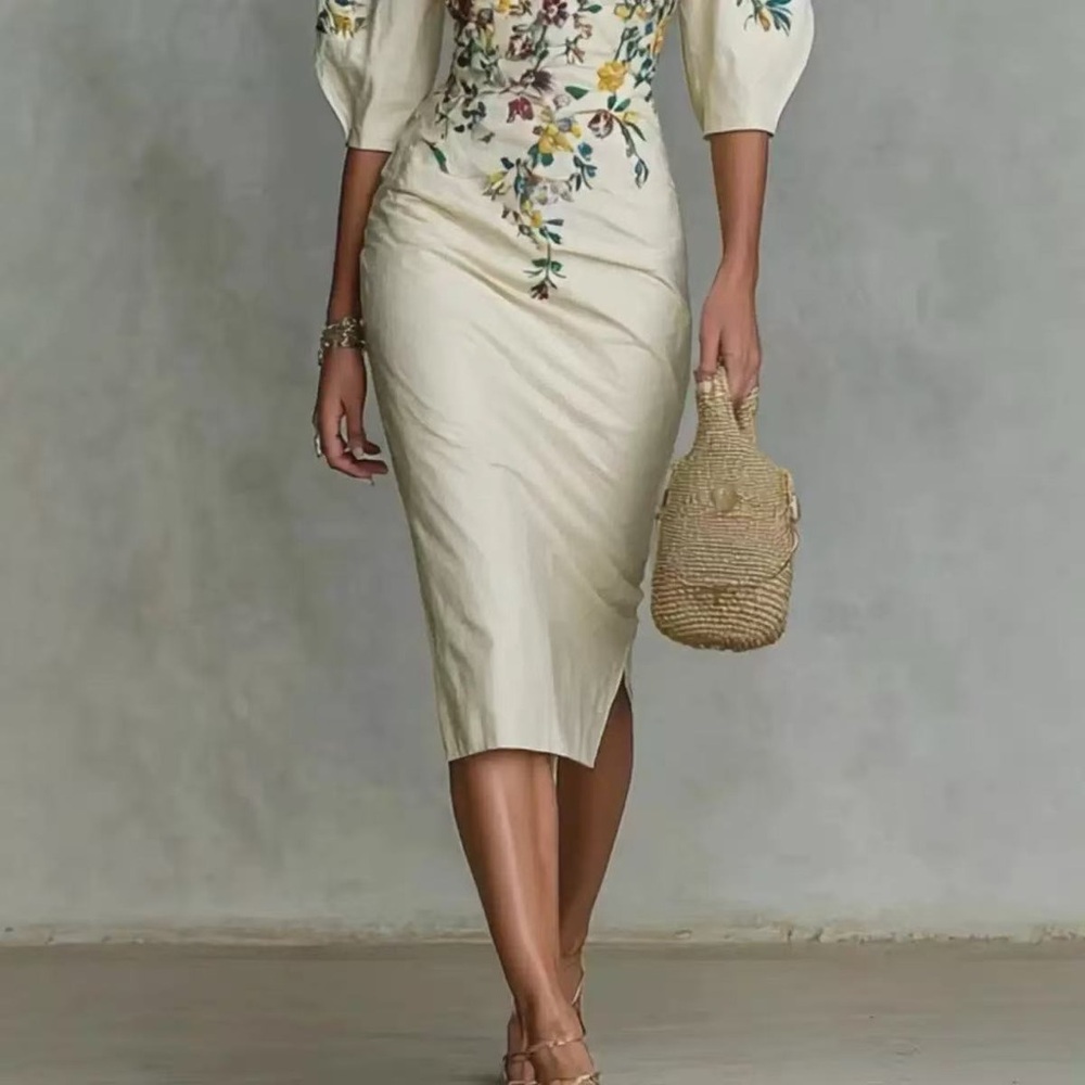 Zimmermann Off-Shoulder Cream Floral Embroidered Midi Dress - Picture 2 of 3
